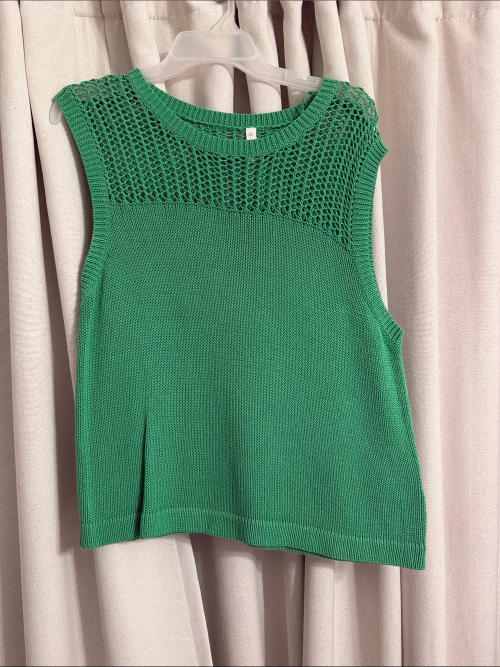 Wishlist Green Sleeveless Knit Shell with Crochet Yoke